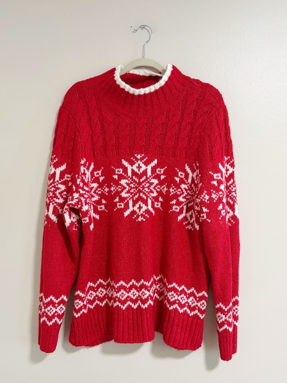 Talbots Red Snowflake Cable-Knit Sweater Size XL